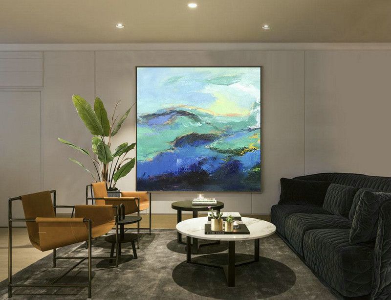 Handmade Large Contemporary Art,Oversized Palette Knife Painting Abstract Landscape Art On Canvas,Original Modern Art,Large Wall Art Handmade,Blue,Green,Black.etc